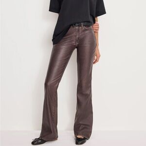 Good American Dark Brown Faux Leather Flare Jeans